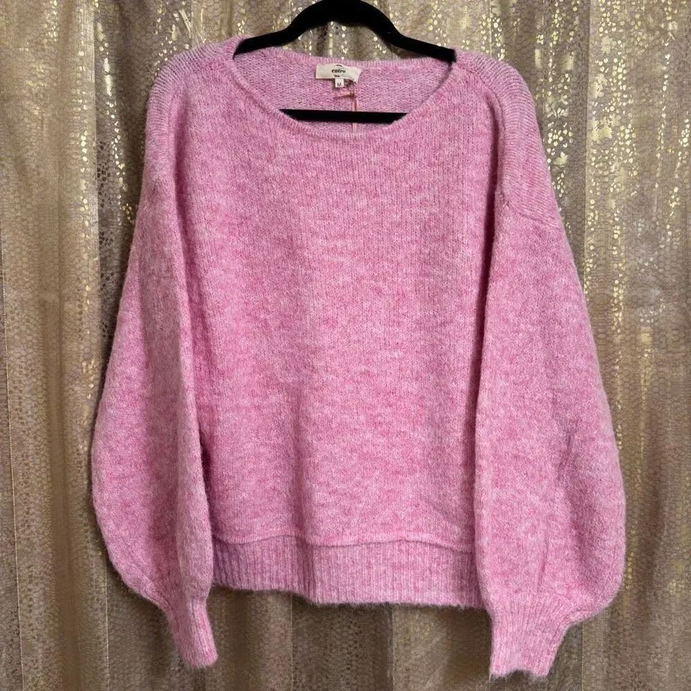 Entro Pink Fuzzy Cozy Soft Wool Blend Knit Sweater Medium NWT